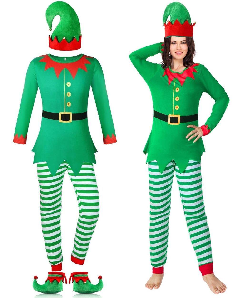 5055 4 Pcs Christmas Elf Costume Santa Helper Outfit Elf Long Sleeve Shirt
